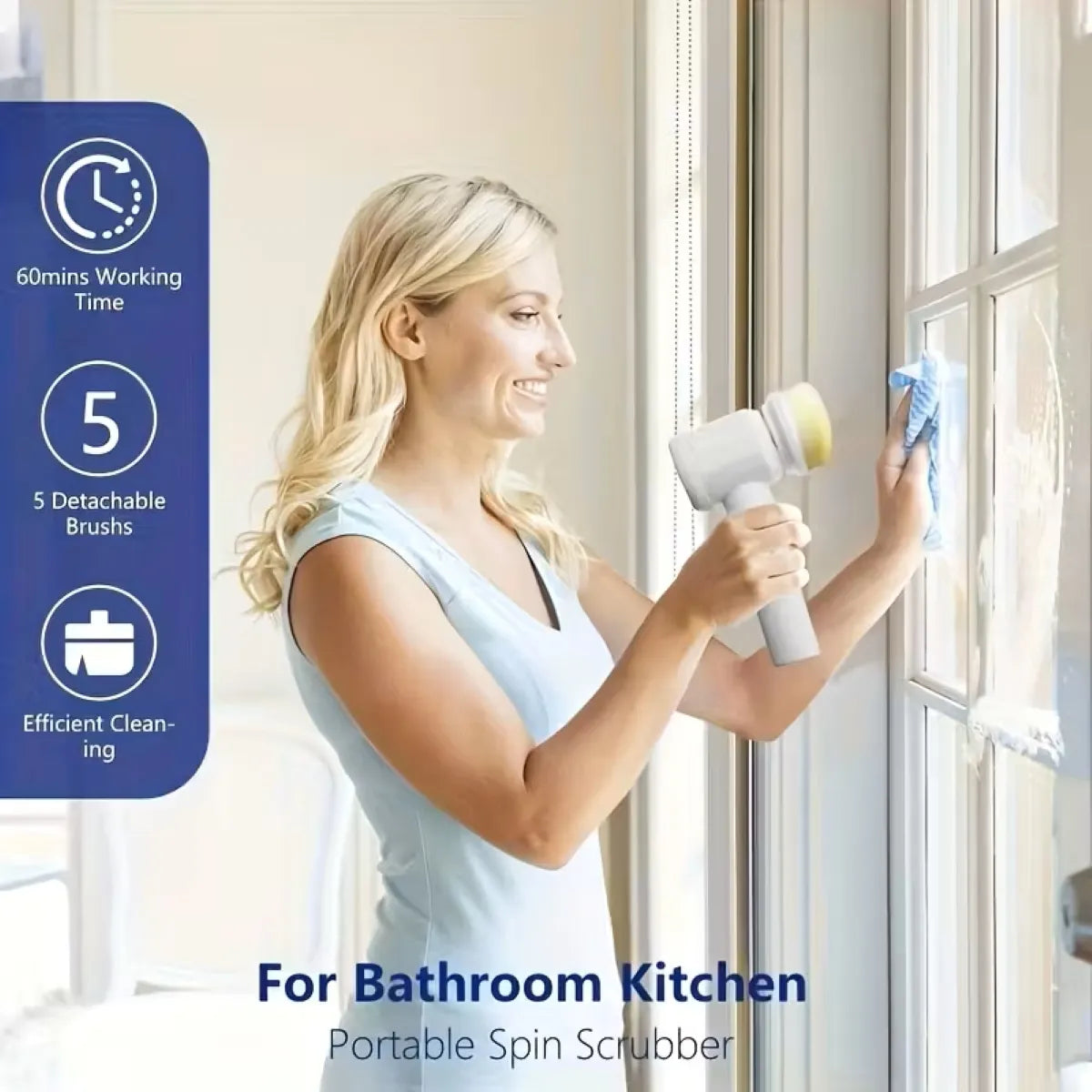 Brosse électrique portable pour ménage rapide et efficace avec 5 têtes interchangeables