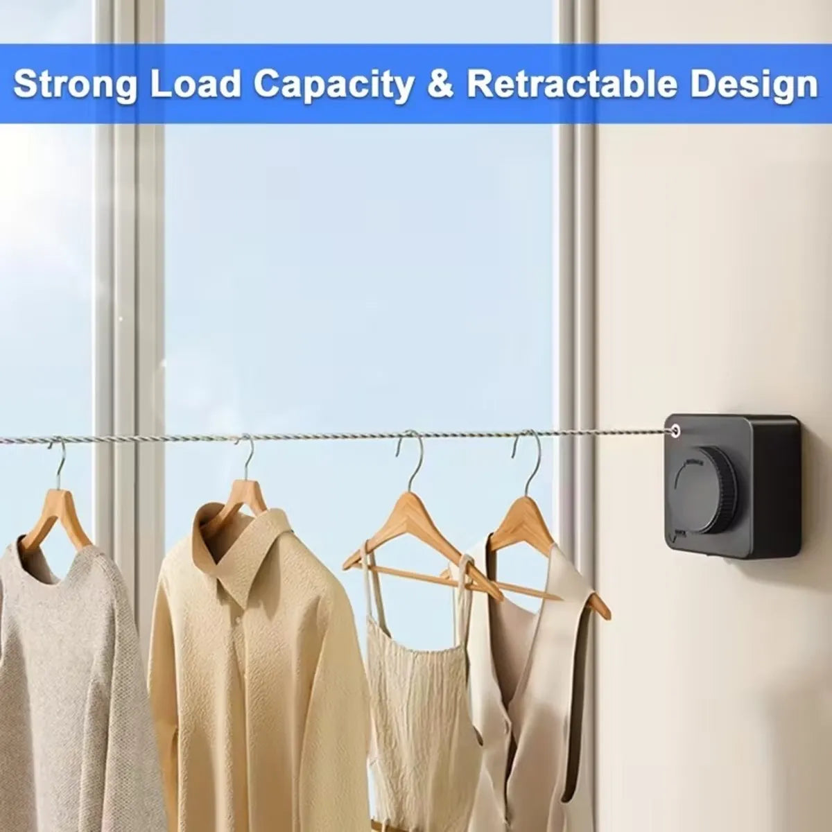 Corde à linge rétractable murale Nidora pour intérieur et extérieur