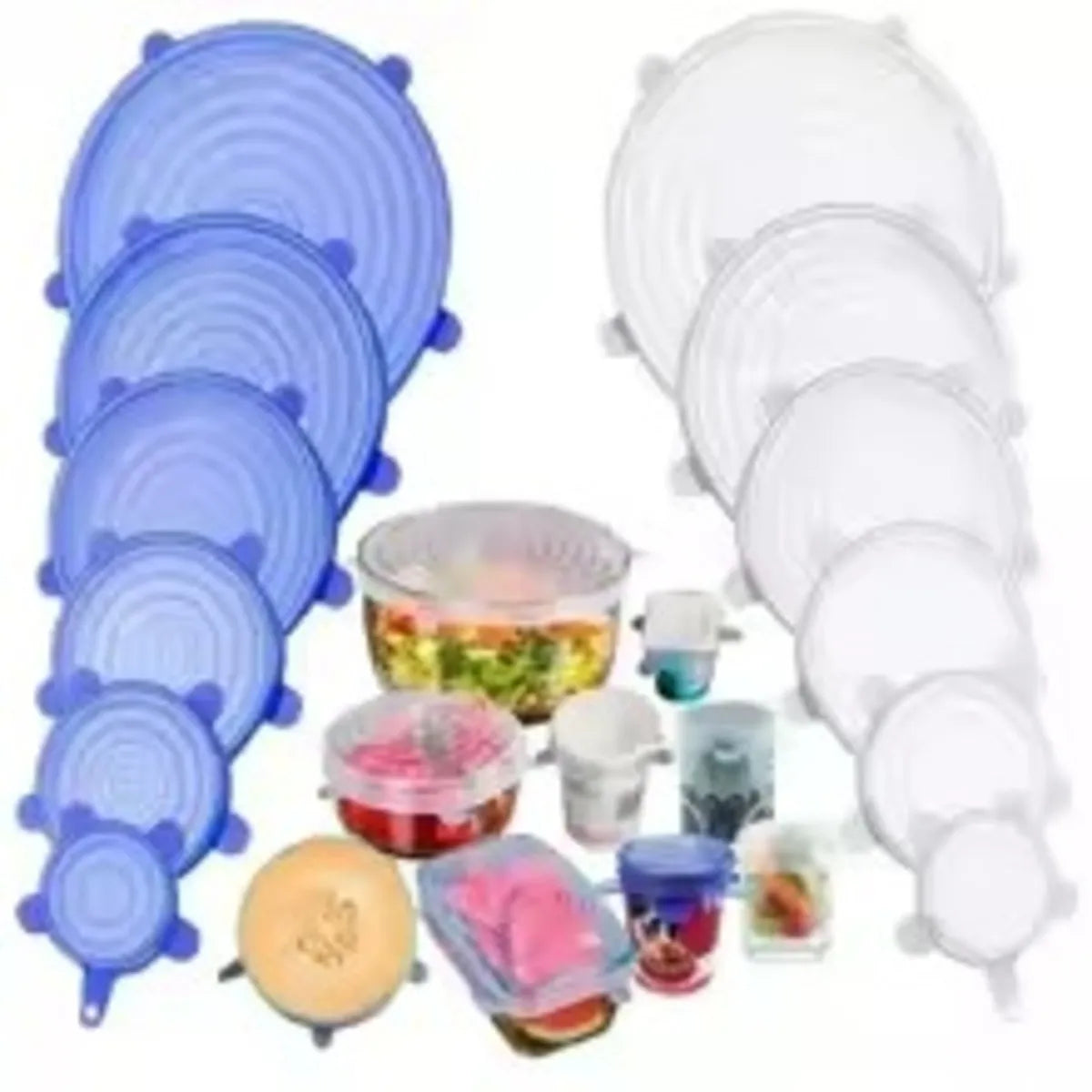 Couvercles universels en silicone Nidora pour bols, assiettes et récipients hermétiques.