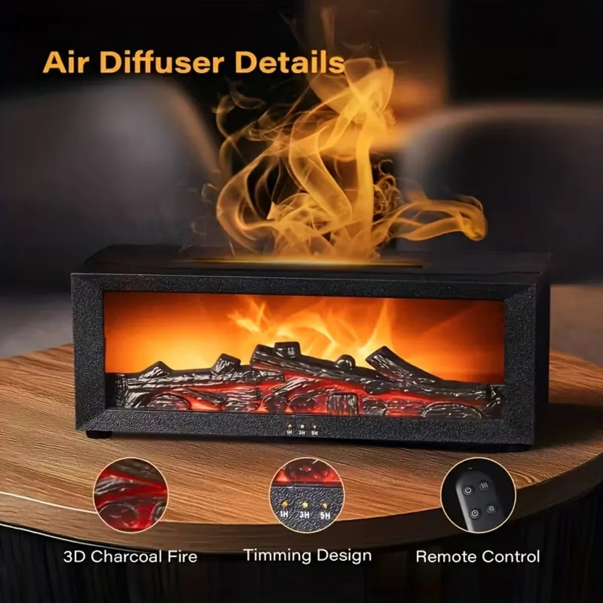 Humidificateur d’air Nidora avec effet flamme et branchement USB silencieux.