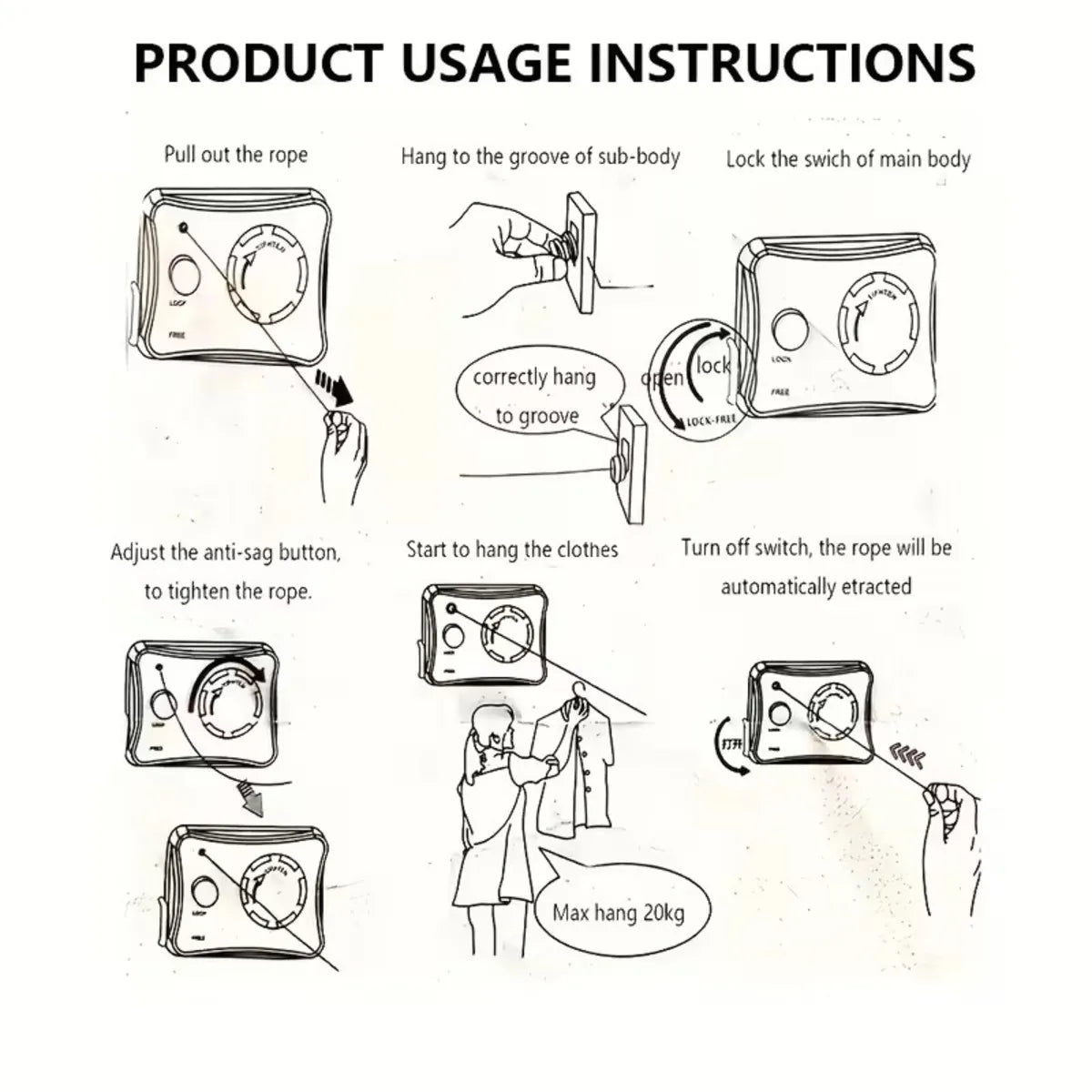 Étendoir mural design noir avec câble acier