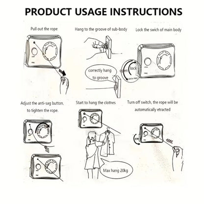 Étendoir mural design noir avec câble acier